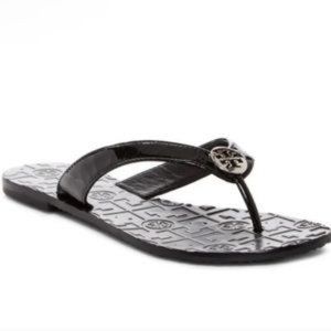 Tory Burch Thora Patent Leather Thong Sandal Black Size 9